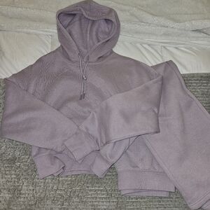 Lavender Hoodie Cropped and Wideleg Sweatpants Set